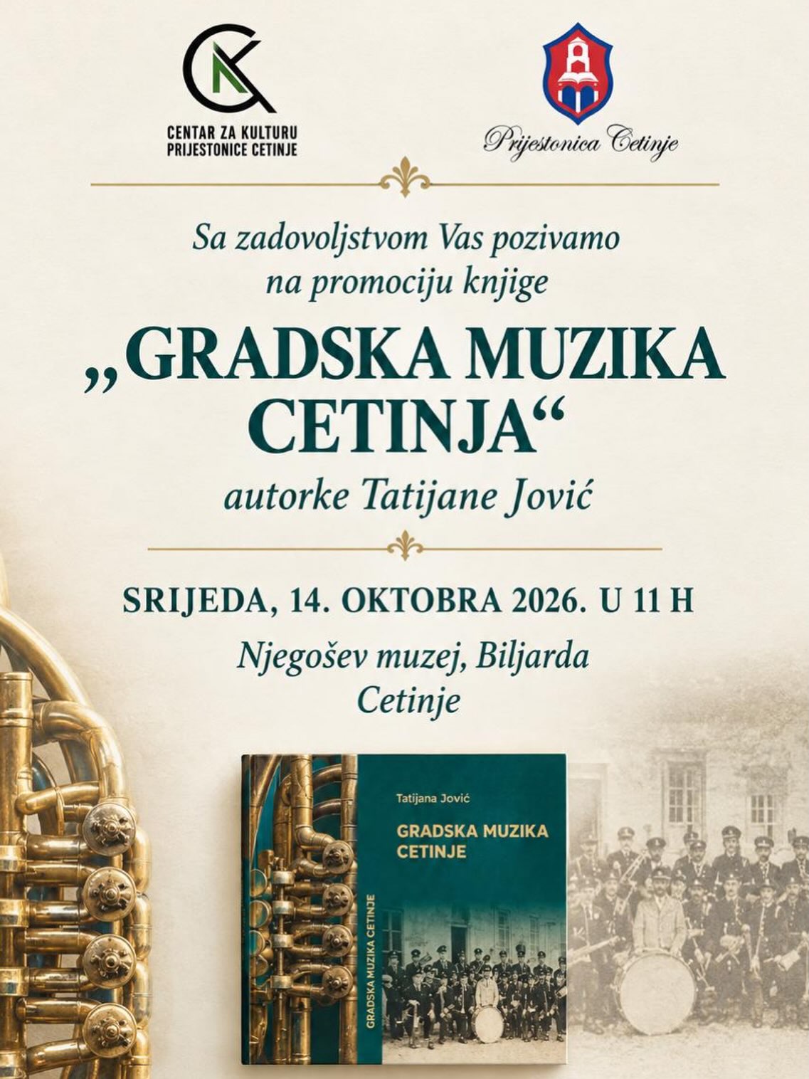 Predstavljanje monografije „Gradska muzika Cetinja", Njegošev muzej - Biljarda