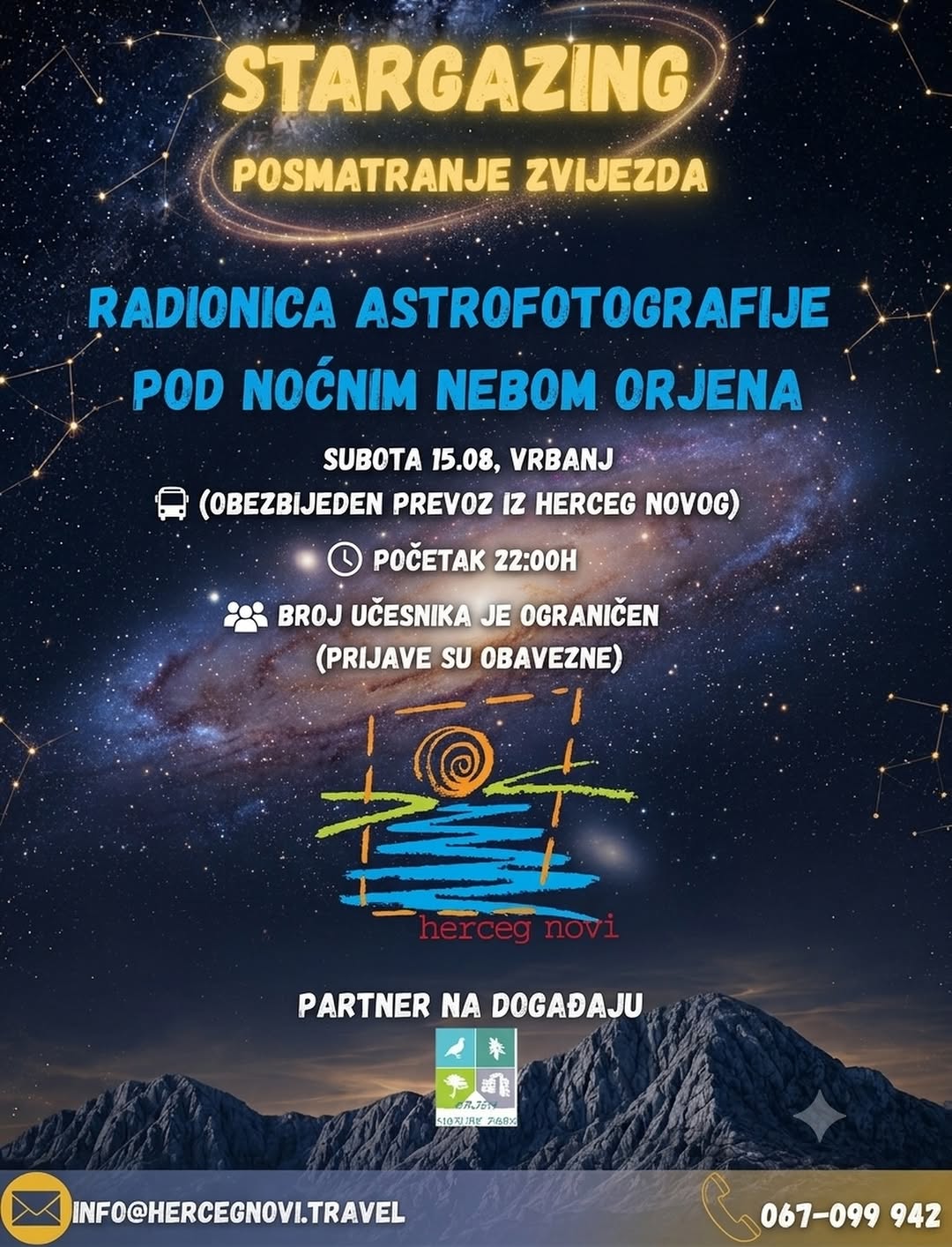 Orjen pod noćnim nebom - radionica astrofotografije i posmatranja zvijezda, Vrbanj, Orjen
