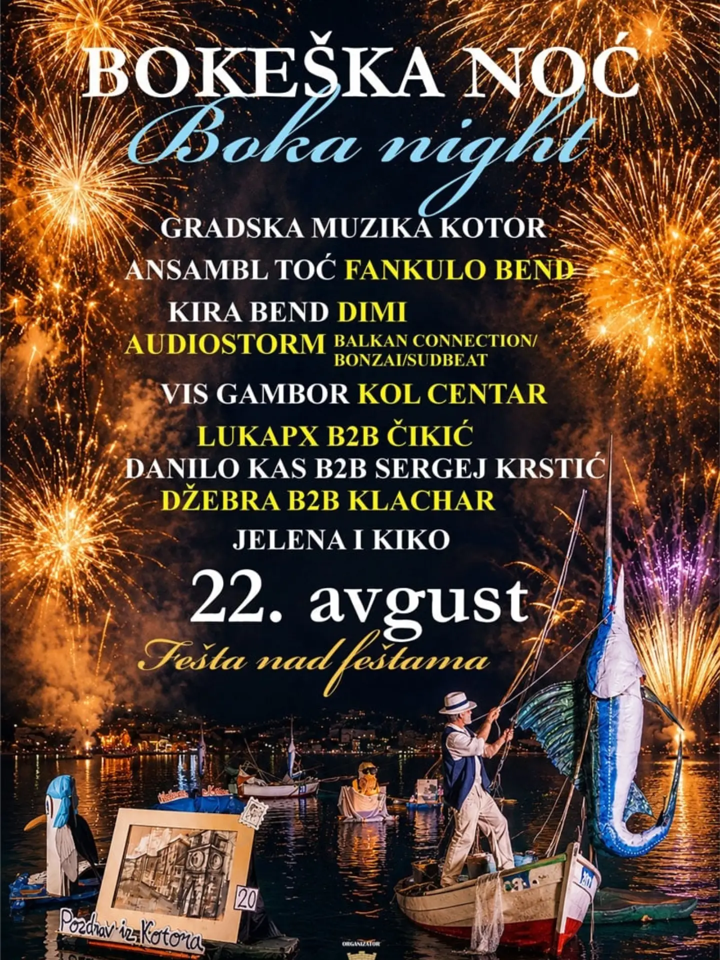 Muzika na Pjaci Svetog Luke: Lukapx b2b Čikić, Danilo Kas b2b Sergej Krstić, Džebra b2b Klachar, Kulturni centar Kotor