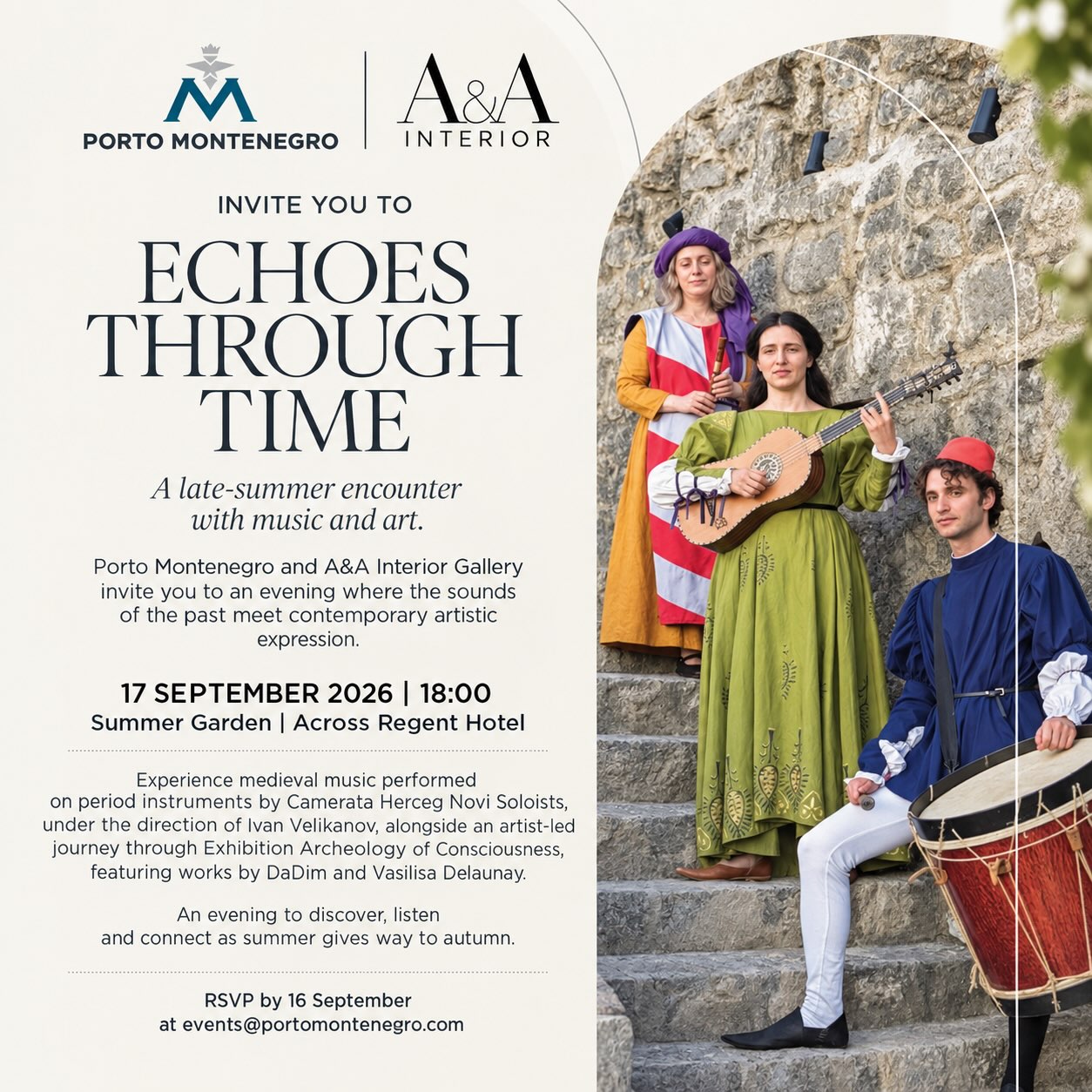 Echoes Through Time: late-summer encounter with music and art, Summer Garden, Regent Hotel, Porto Montenegro