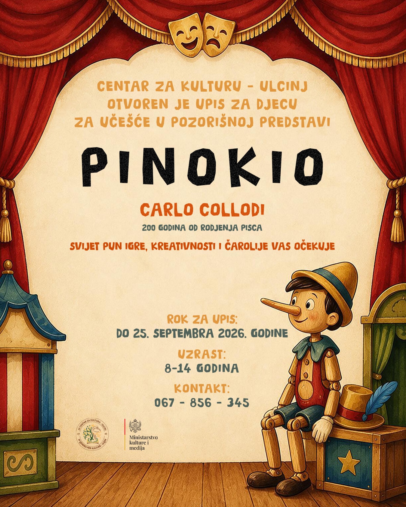 Upis za učešće u pozorišnoj predstavi Pinokio, Centar za kulturu Ulcinj