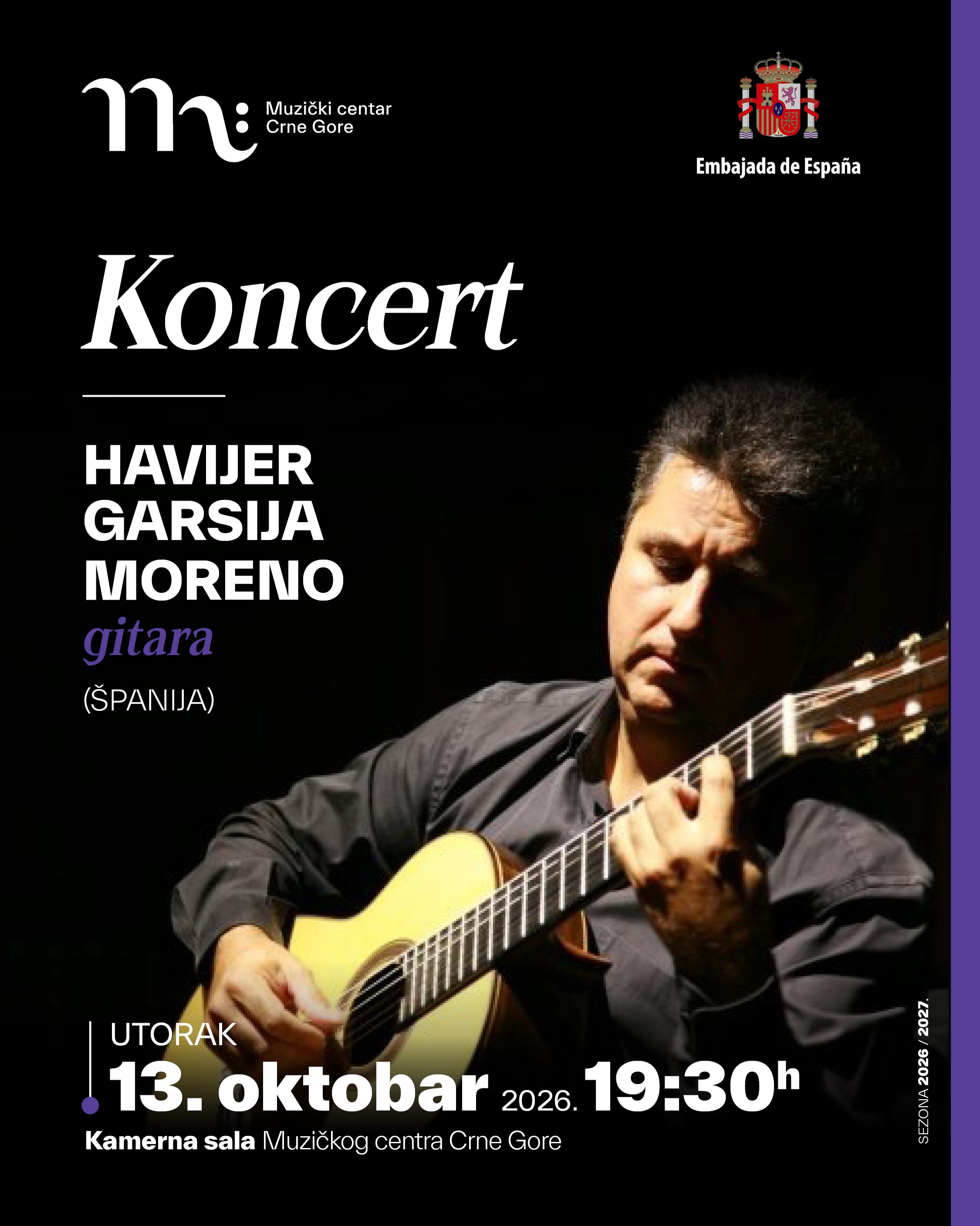 Koncert Havijera Garsije Morena, Kamerna sala Muzičkog centra Crne Gore