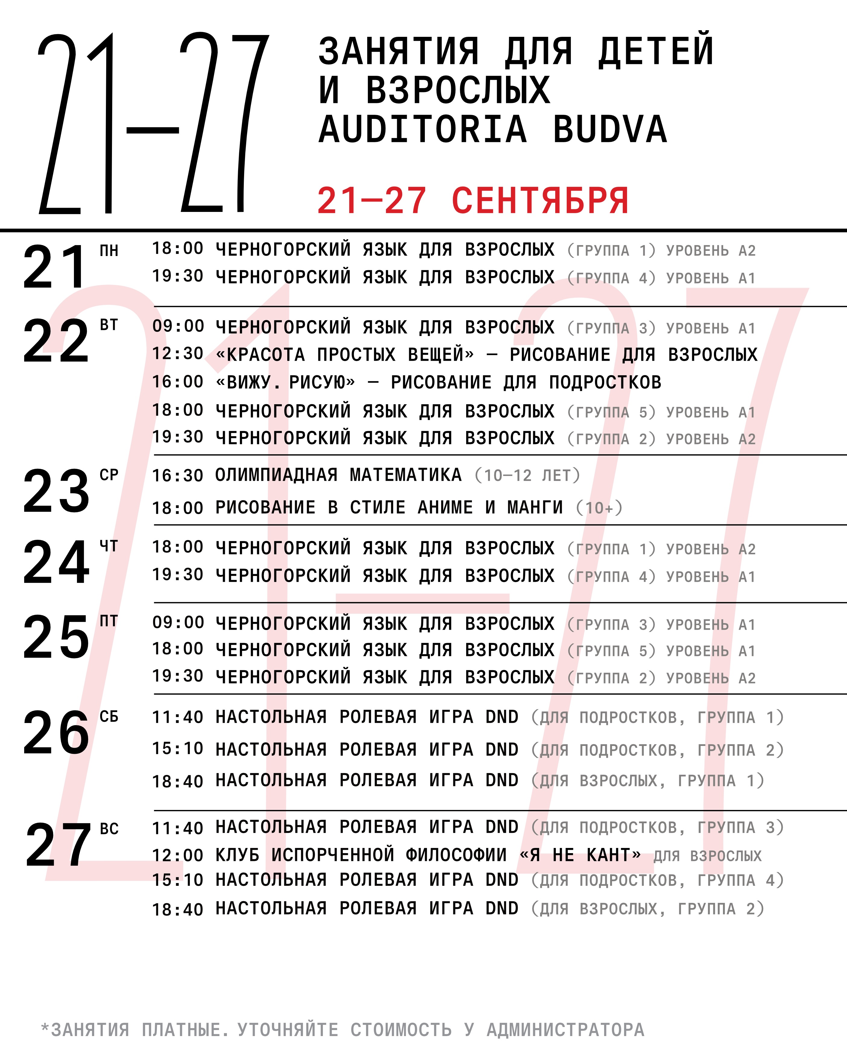 Олимпиадная математика (10-12 лет), Auditoria Budva