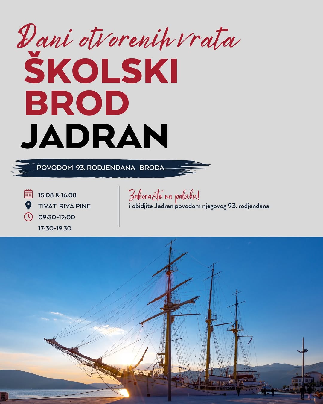 Dani otvorenih vrata na školskom brodu Jadran, Riva Pine