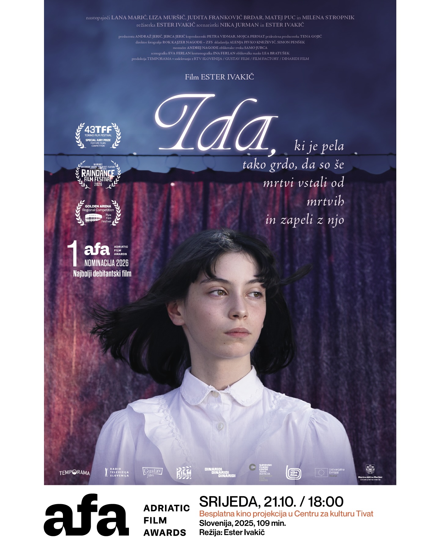 Adriatic Film Awards -- projekcija filma "Ester Ivakič", Centar za kulturu Tivat