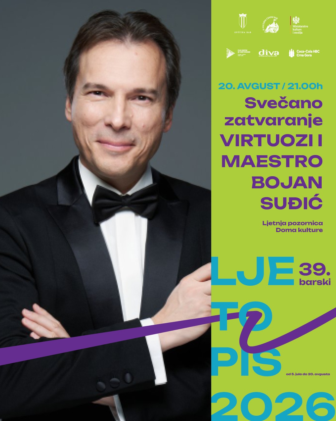 Svečano zatvaranje 39. Barskog ljetopisa: Virtuozi & maestro Bojan Suđić, Ljetnja pozornica Doma kulture