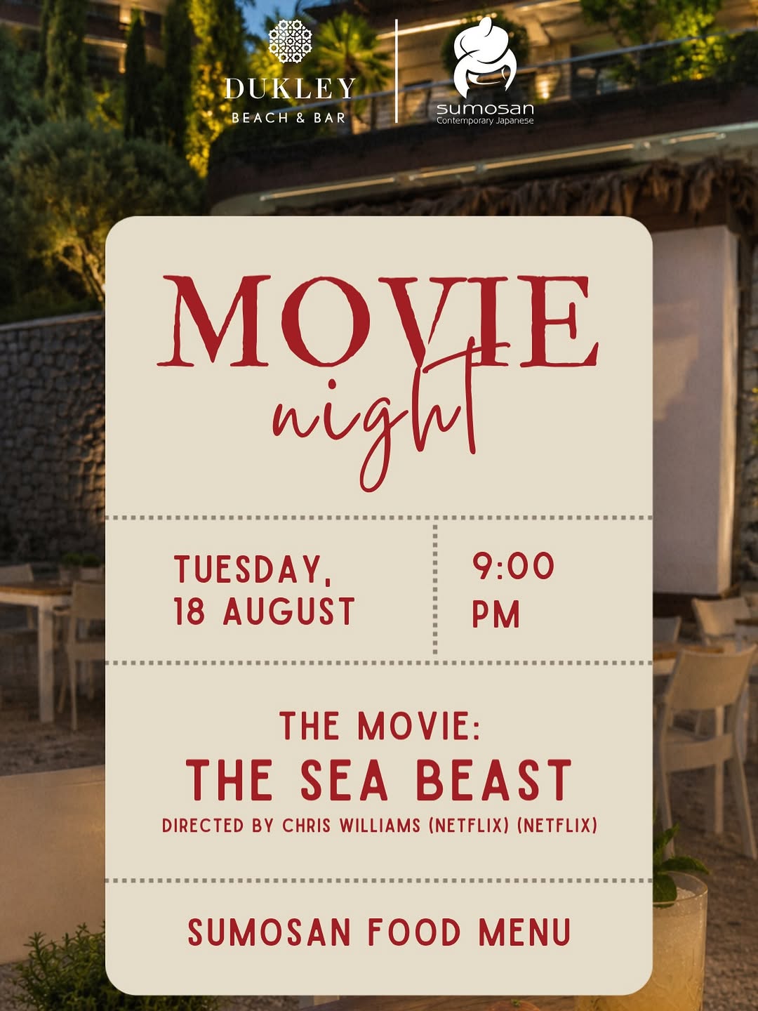 Movie Night: The Sea Beast, Laguna Beach & Restaurant, Dukley Riviera