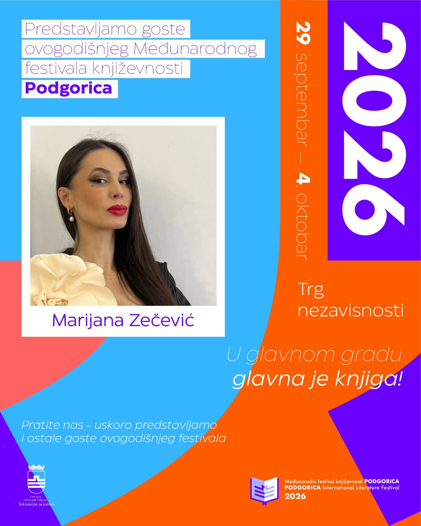 Međunarodni festival književnosti Podgorica 2026 - Marijana Zečević, Trg nezavisnosti