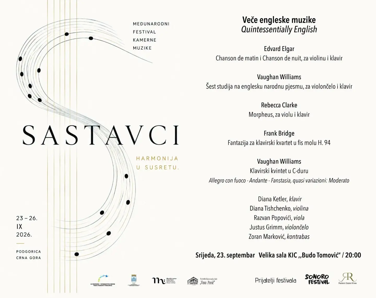 Veče engleske muzike − Quintessentially English (Međunarodni festival kamerne muzike „Sastavci"), KIC 'Budo Tomović'