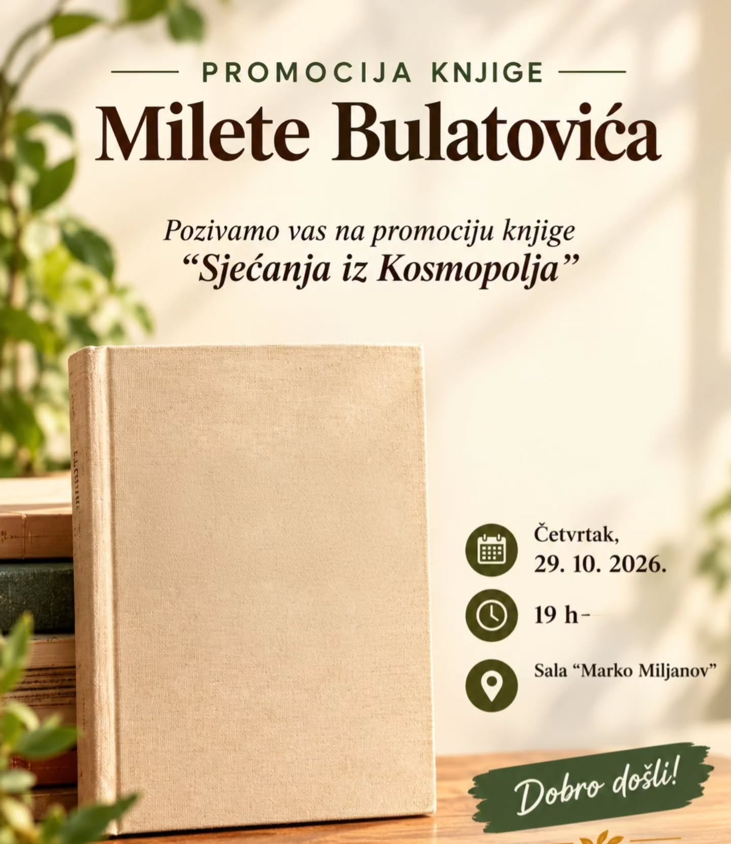 Promocija knjige „Sjećanja iz Kosmopolja", Sala „Marko Miljanov"