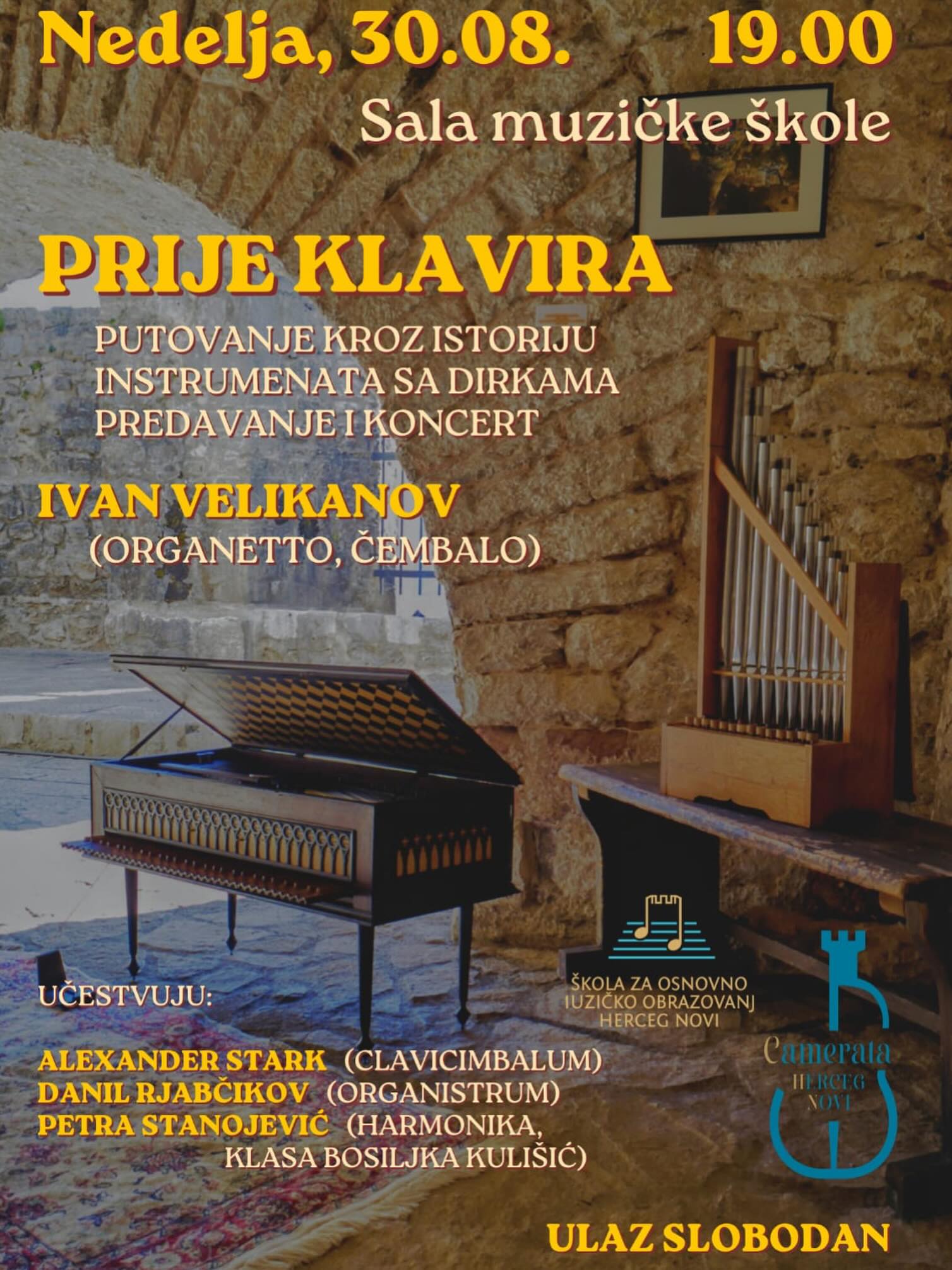 Prije klavira - putovanje kroz istoriju instrumenata sa dirkama, Sala Muzičke škole